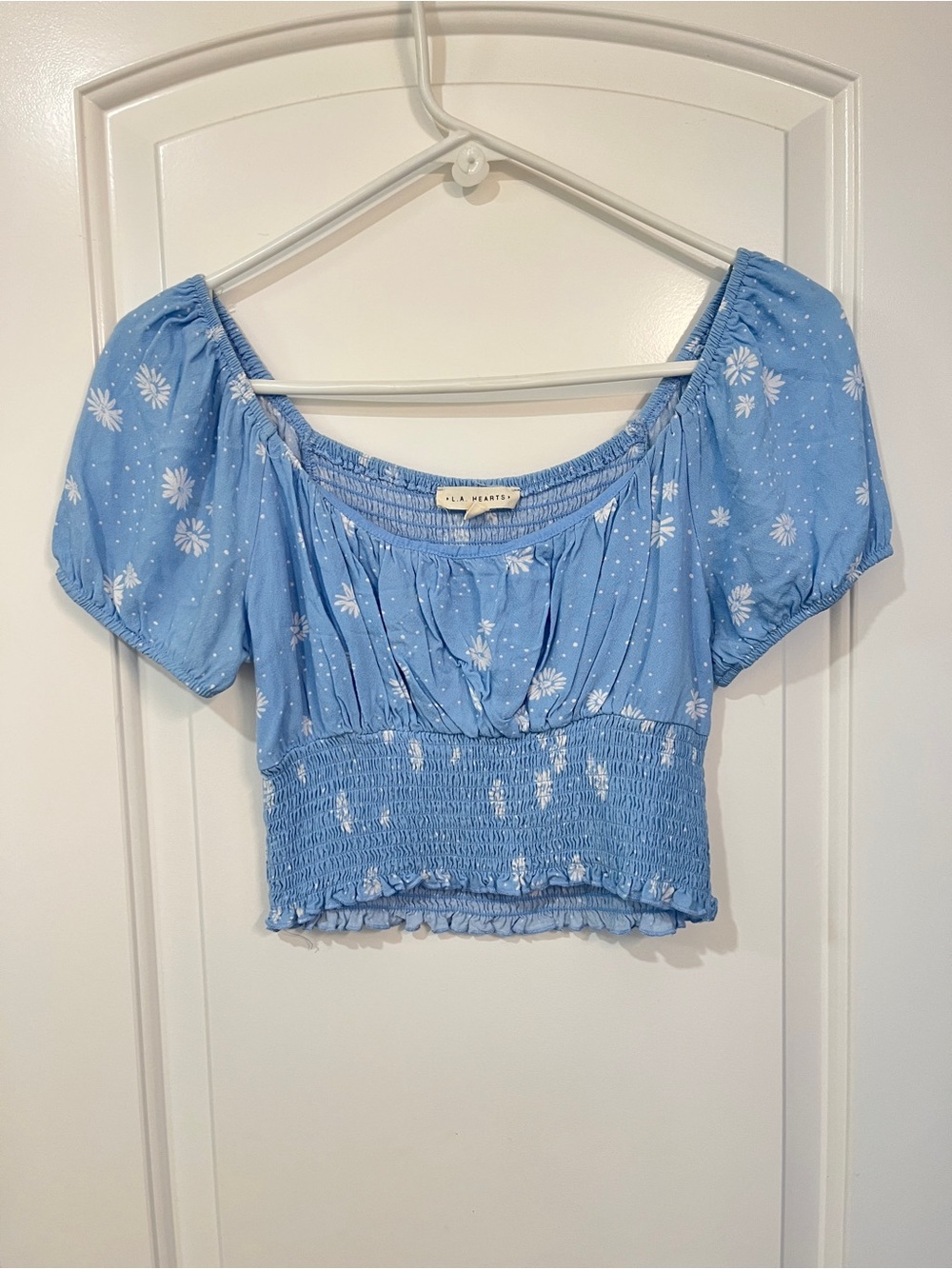 LA Hearts PacSun Blue Floral Smocked Milkmaid Crop Top Sz S